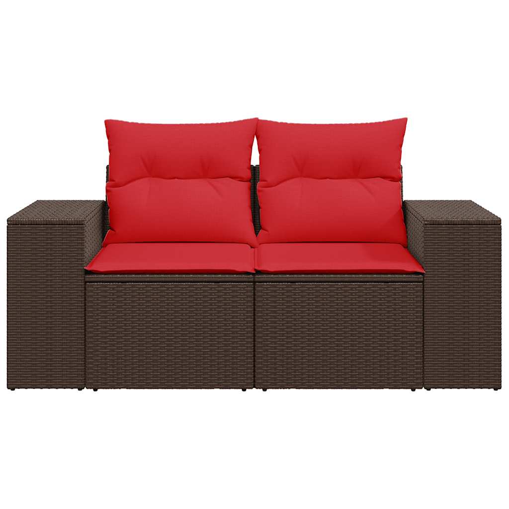 Divano da Giardino a 2 Posti con Cuscini in Polyrattan Marrone 366237
