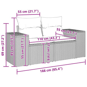 Divano da giardino con cuscini a 2 posti marrone in polyrattan