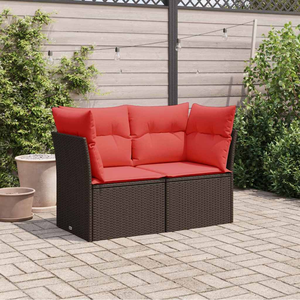 Divano da giardino con cuscini a 2 Posti-Sofa da Giardino-Divano da esterno marrone in polyrattan 213015