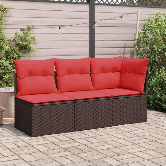 Divano da giardino con cuscini a 3 posti marrone in polyrattan 366241