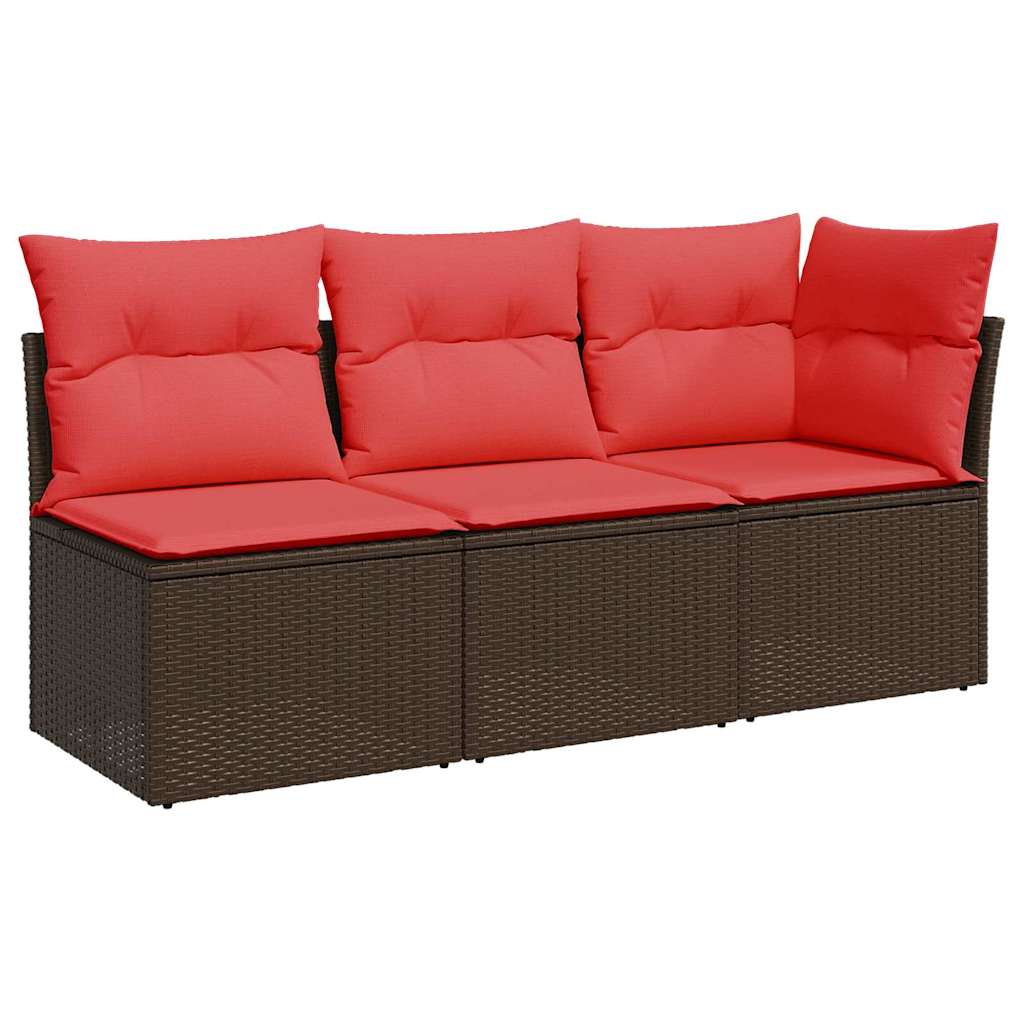 Divano da giardino con cuscini a 3 posti marrone in polyrattan 366241