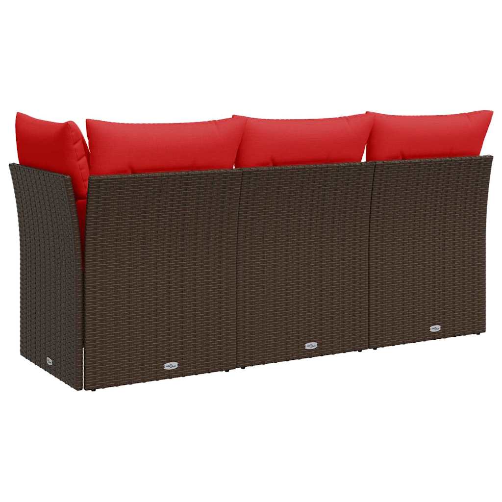 Divano da giardino con cuscini a 3 posti marrone in polyrattan 366241