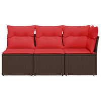 Divano da giardino con cuscini a 3 posti marrone in polyrattan 366241
