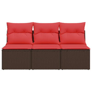 Divano da giardino con cuscini a 3 posti marrone in polyrattan 366242