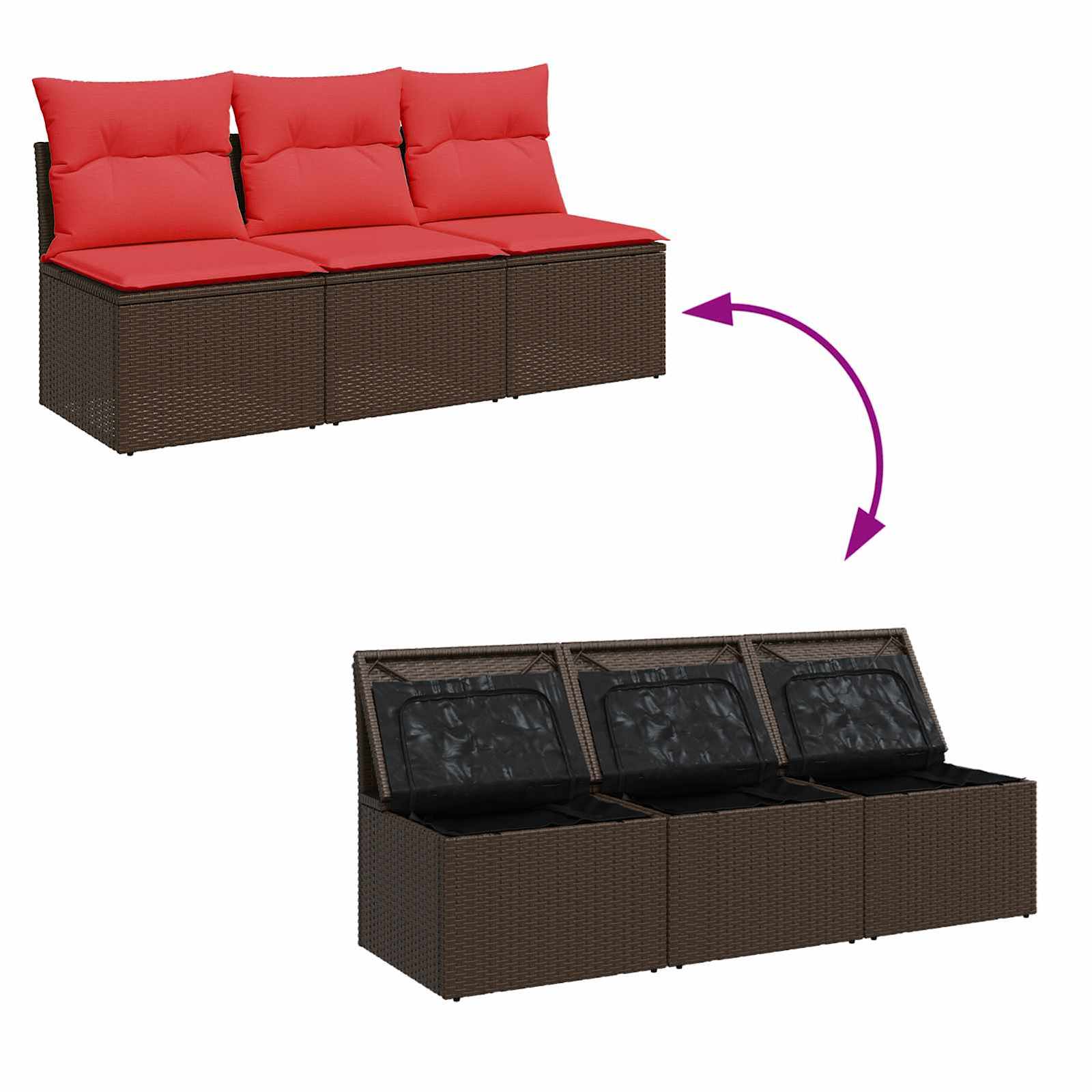 Divano da giardino con cuscini a 3 posti marrone in polyrattan 366242