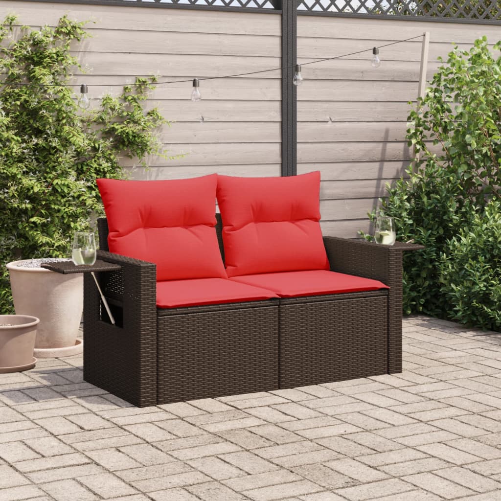 Divano da Giardino a 2 Posti con Cuscini in Polyrattan Marrone 366244