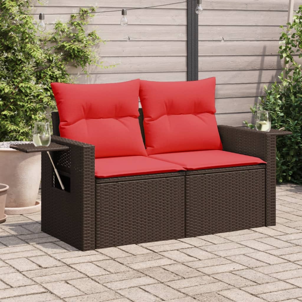 Divano da Giardino a 2 Posti con Cuscini in Polyrattan Marrone 366244