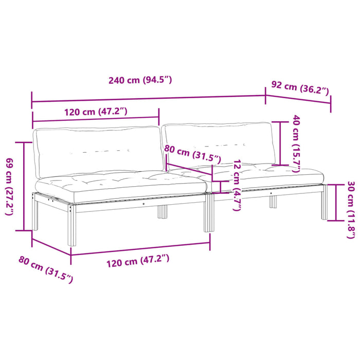 Divani Centrali Pallet Giardino 2pz con Cuscini Massello Acacia