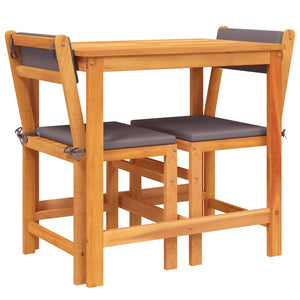 Set da Balcone 3pz con Cuscini in Legno Massello di Acacia