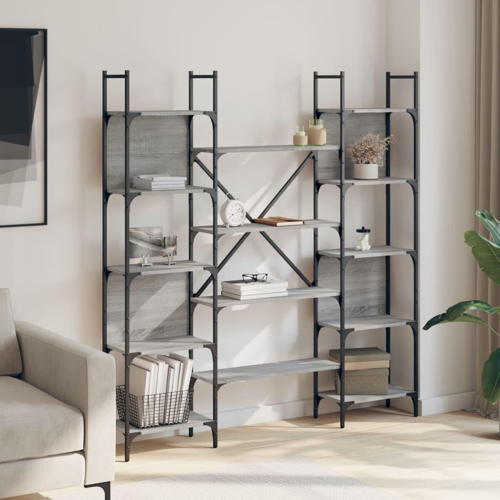 Libreria-Scaffale per Libri-Mobile di Stoccaggio Grigio Sonoma 155,5x24x166,5 cm in Legno Multistrato