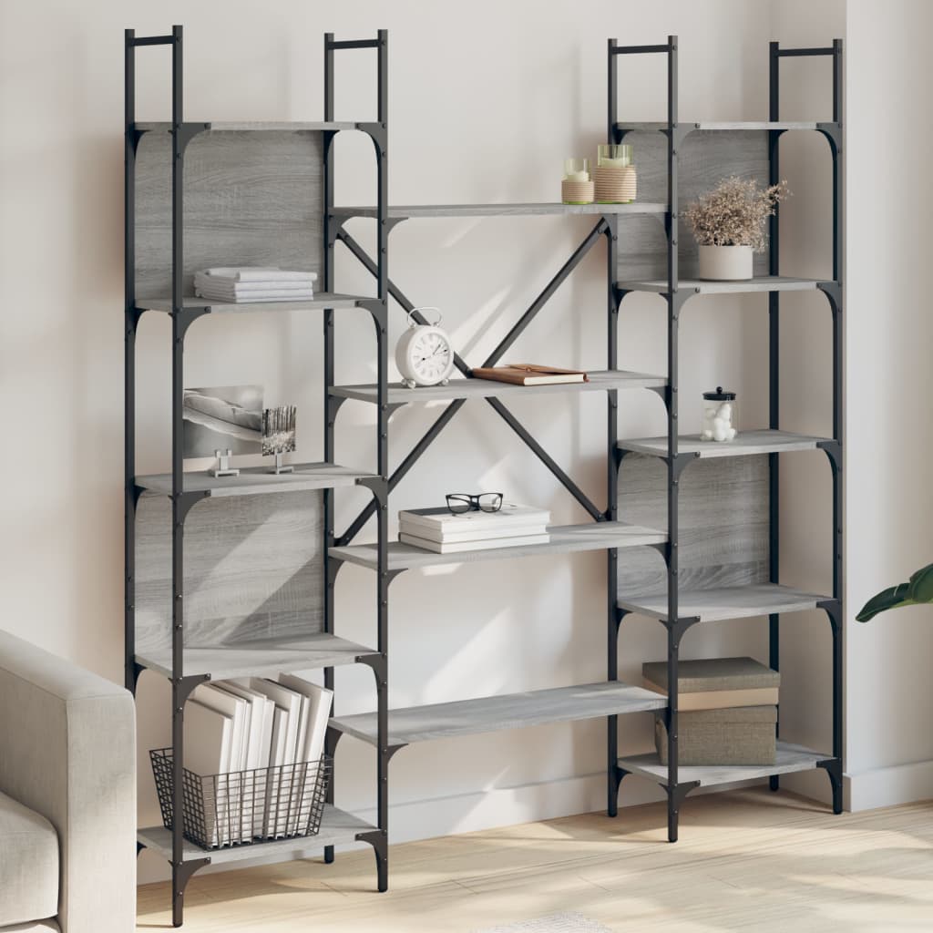 Libreria-Scaffale per Libri-Mobile di Stoccaggio Grigio Sonoma 155,5x24x166,5 cm in Legno Multistrato