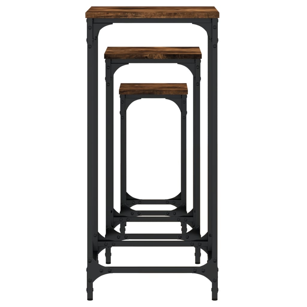 Tavolini Impilabili 3 pz Rovere Fumo in Legno Multistrato
