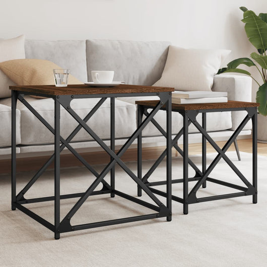 Tavolini Impilabili 2 pz Rovere Marrone in Legno Multistratocod mxl 85818