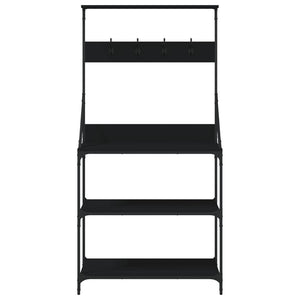 Scaffale da Cucina con Ganci 4 Ripiani Nero Legno Multistrato 838958