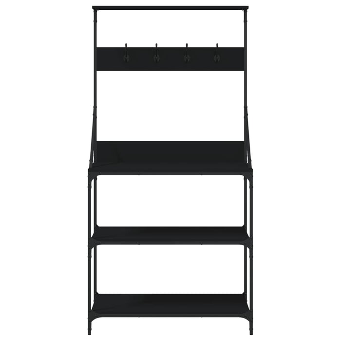 Scaffale da Cucina con Ganci 4 Ripiani Nero Legno Multistrato 838958