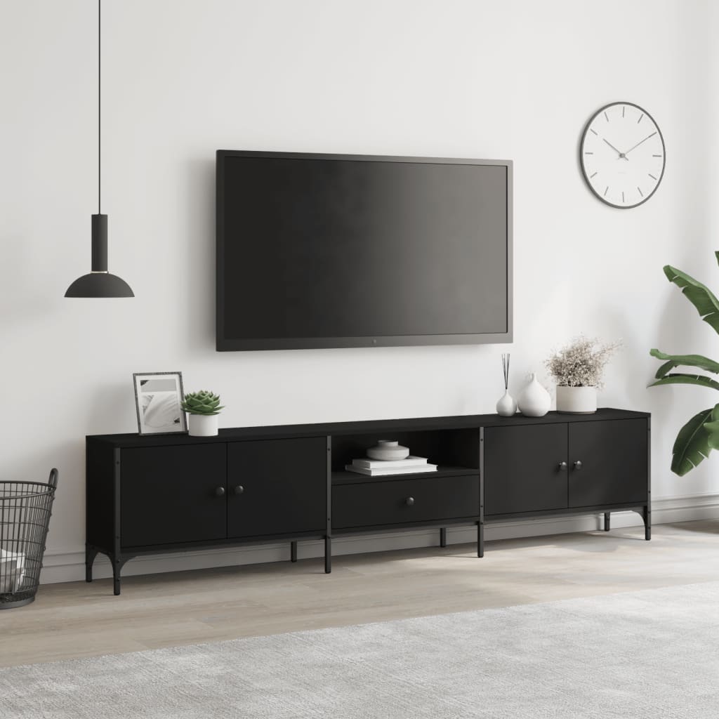 Mobile TV con cassetto-Credenza TV-Console TV Nero 200x25x44 cm in Legno Multistrato