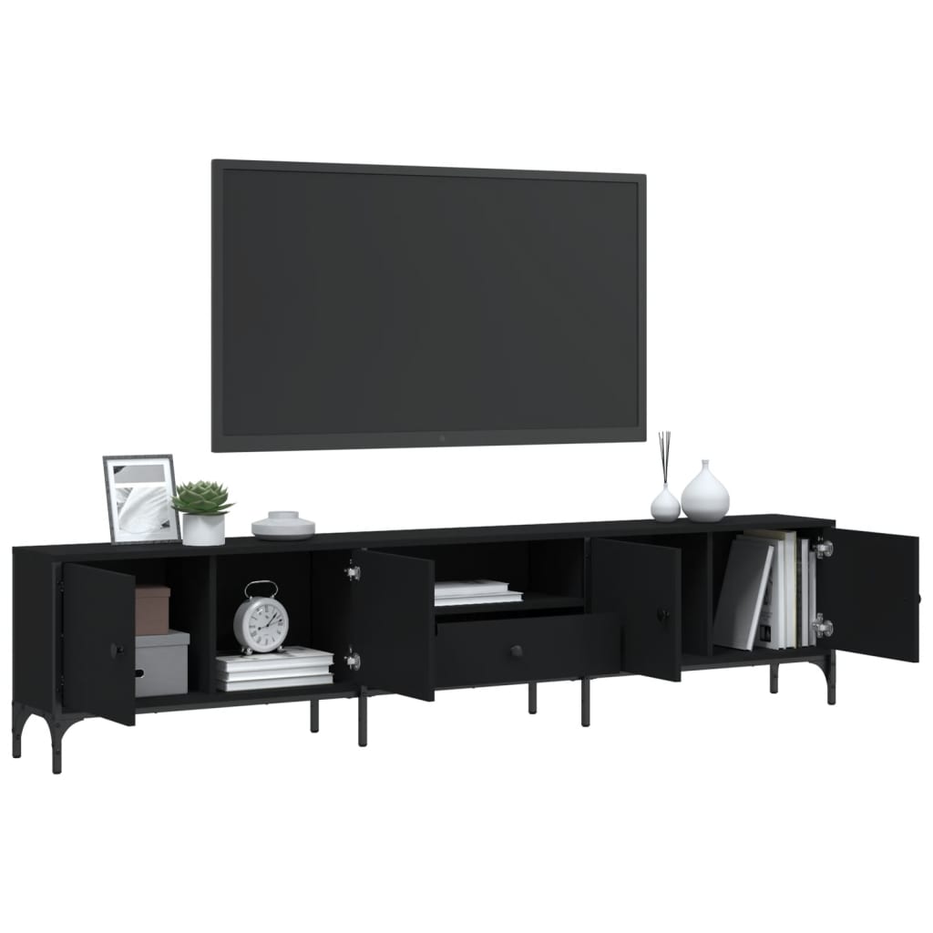 Mobile TV con Cassetto Nero 200x25x44 cm in Legno Multistrato 838988