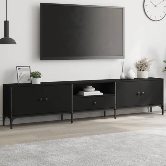 Mobile TV con cassetto-Credenza TV-Console TV Nero 200x25x44 cm in Legno Multistrato