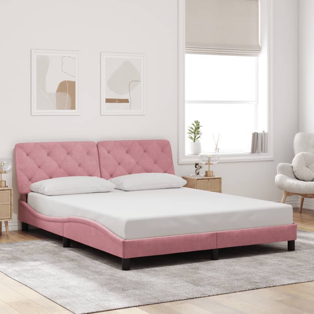 Giroletto senza Materasso-Struttura Letto Rosa 160x200 cm in Velluto