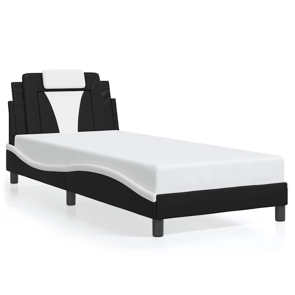 Giroletto Viana senza Materasso-Struttura Letto Nero e Bianco 90x200 cm in Similpelle