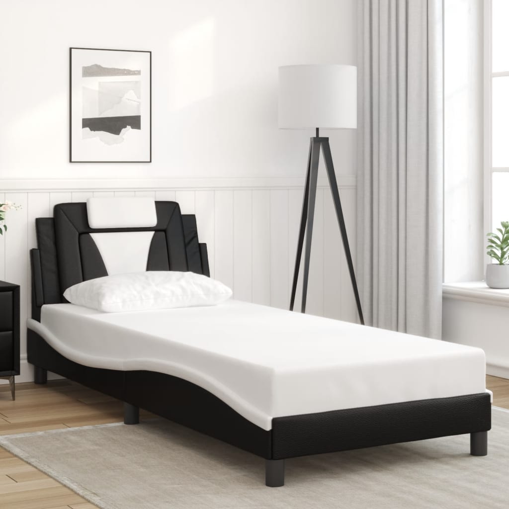 Giroletto Viana senza Materasso-Struttura Letto Nero e Bianco 90x200 cm in Similpelle