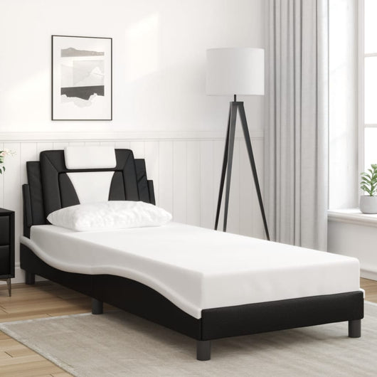 Giroletto Viana senza Materasso-Struttura Letto Nero e Bianco 90x200 cm in Similpelle