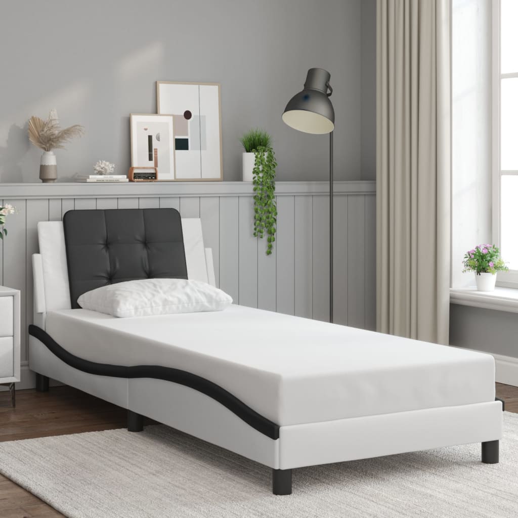 Giroletto senza Materasso-Struttura Letto Zadar Bianco e Nero 80x200 cm in Similpelle