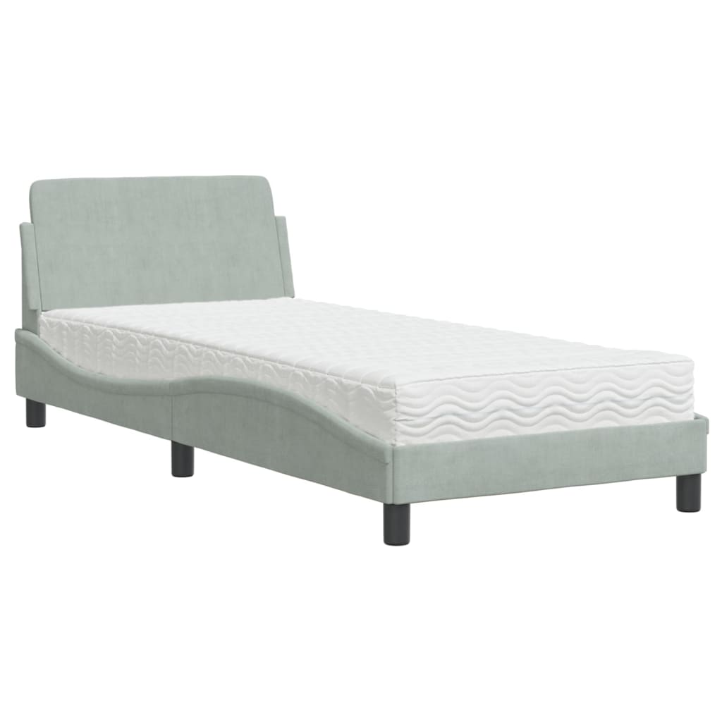 Letto con Materasso Dover Grigio Chiaro 90x200 cm in Velluto 3208331