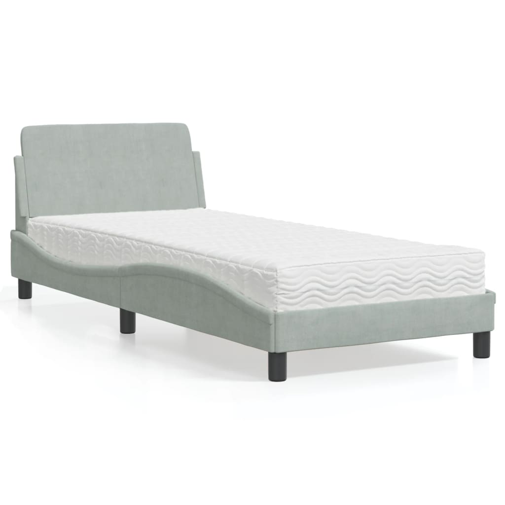 Letto con Materasso Dover Grigio Chiaro 90x200 cm in Velluto 3208331
