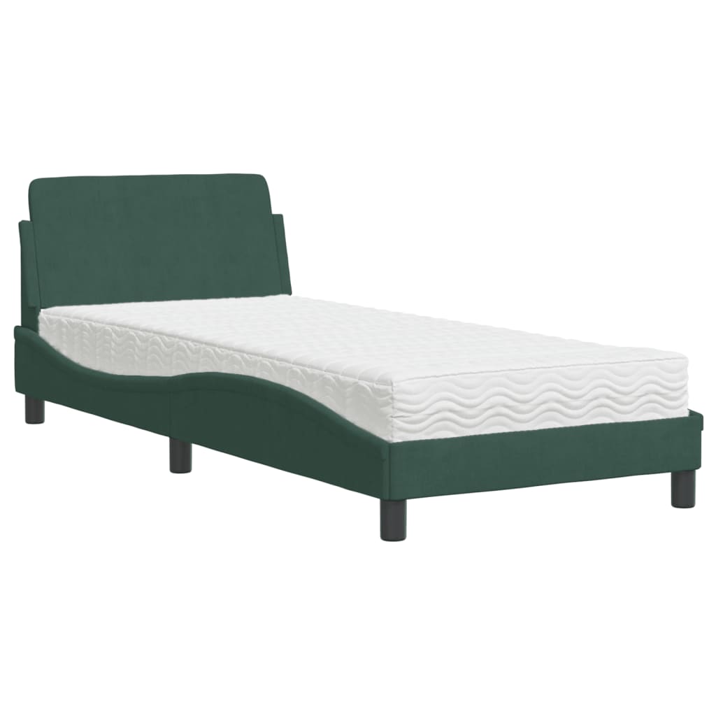 Letto con Materasso Dover Verde Scuro 90x200 cm in Velluto 3208334