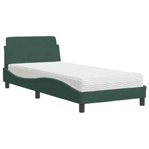 Letto con Materasso Dover Verde Scuro 90x200 cm in Velluto 3208334