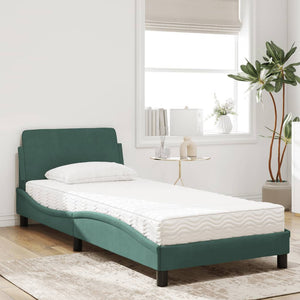 Letto con Materasso Dover Verde Scuro 90x200 cm in Velluto 3208334