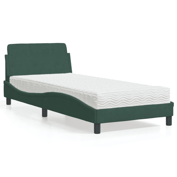 Letto con Materasso Dover Verde Scuro 90x200 cm in Velluto 3208334