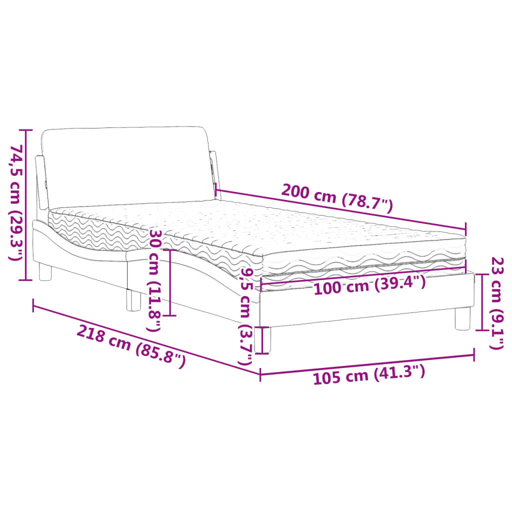 Letto con Materasso Dover Tortora 100x200 cm in Tessuto 3208348