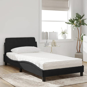 Letto con Materasso Dover Nero 100x200 cm in Velluto 3208353