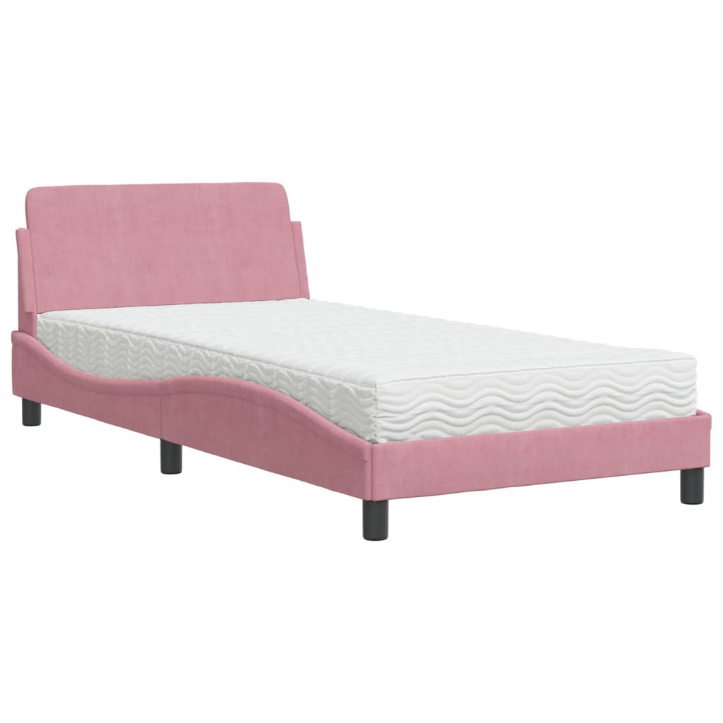 Letto con Materasso Dover Rosa 100x200 cm in Velluto 3208356