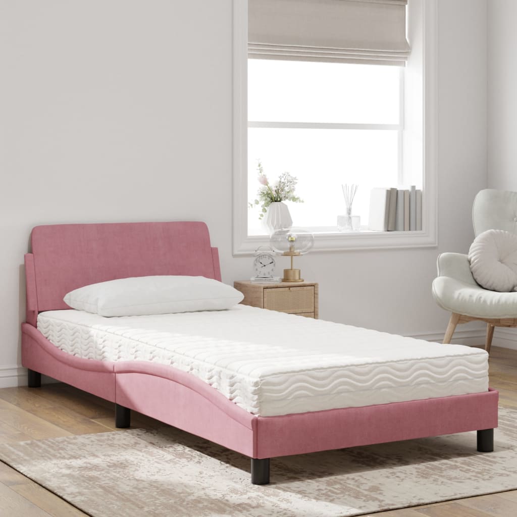 Letto con Materasso Dover Rosa 100x200 cm in Velluto 3208356