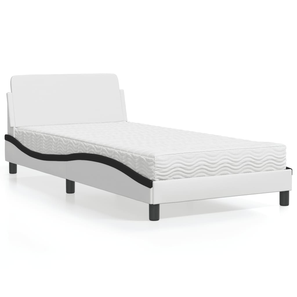 Letto con Materasso Dover Bianco e Nero 100x200 cm in Similpelle 3208363