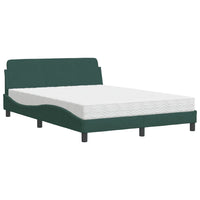Letto con Materasso Verde Scuro 140x190 cm in Velluto