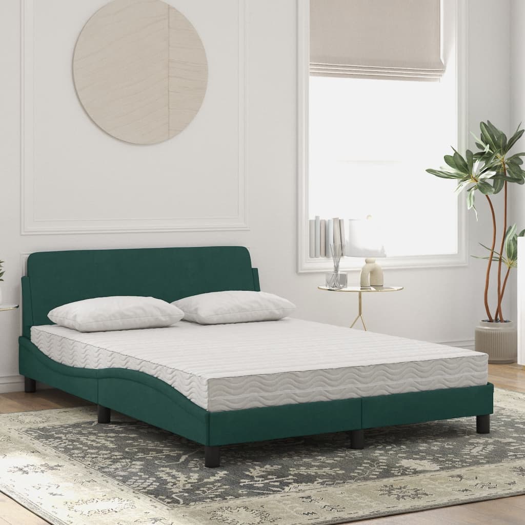 Letto con Materasso Dover Verde Scuro 140x200 cm in Velluto 3208414