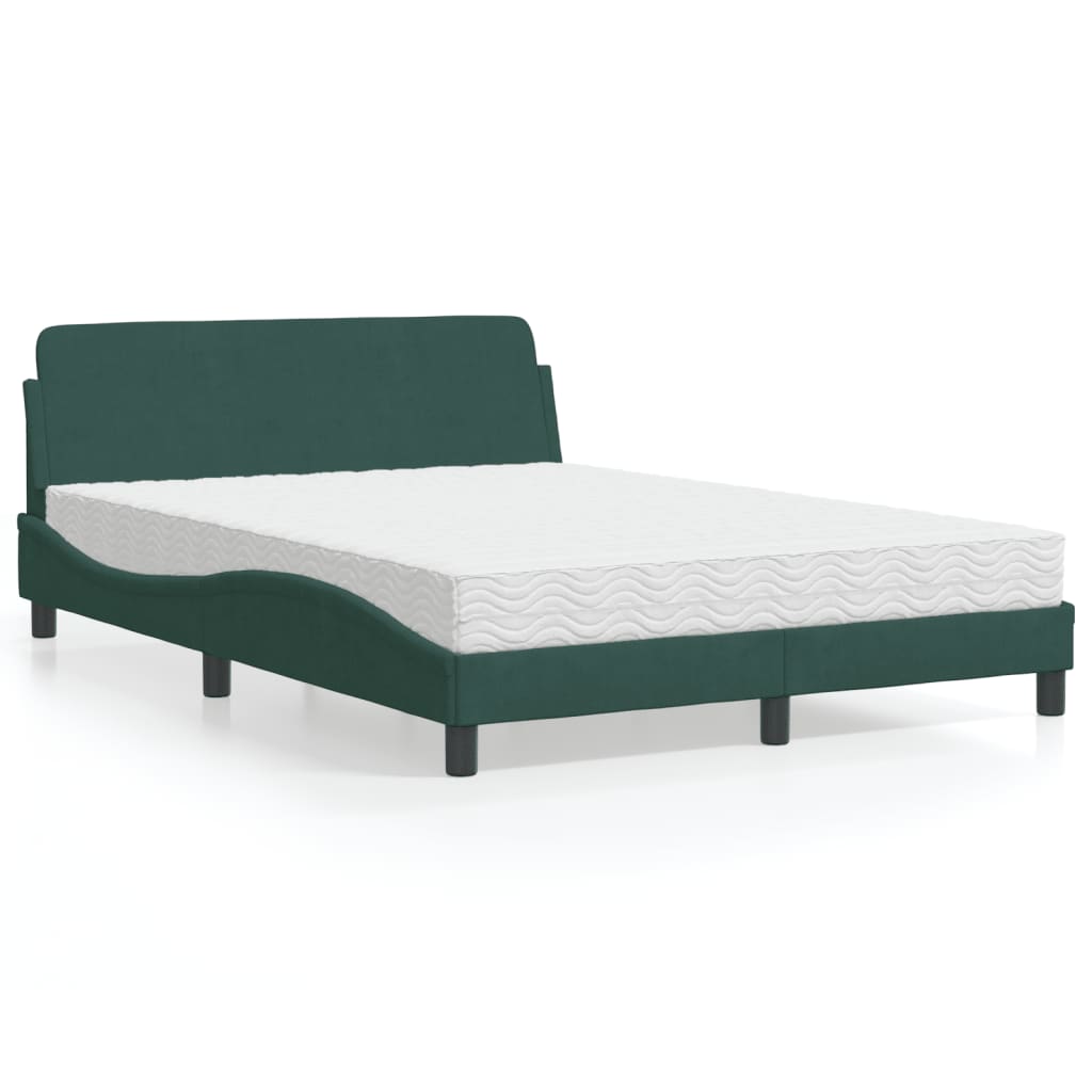 Letto con Materasso Dover Verde Scuro 140x200 cm in Velluto 3208414