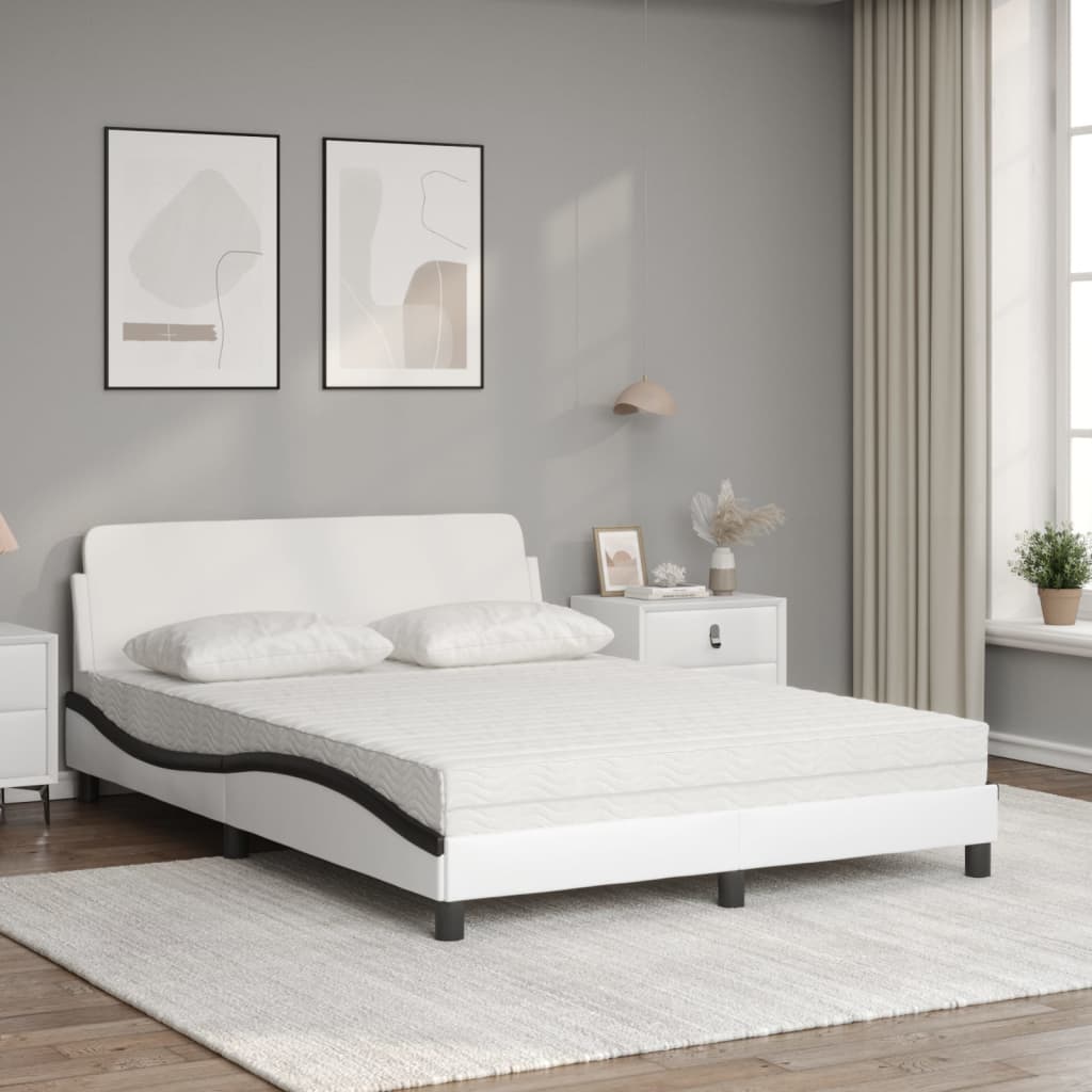Letto con Materasso Dover Bianco e Nero 140x200 cm in Similpelle 3208423