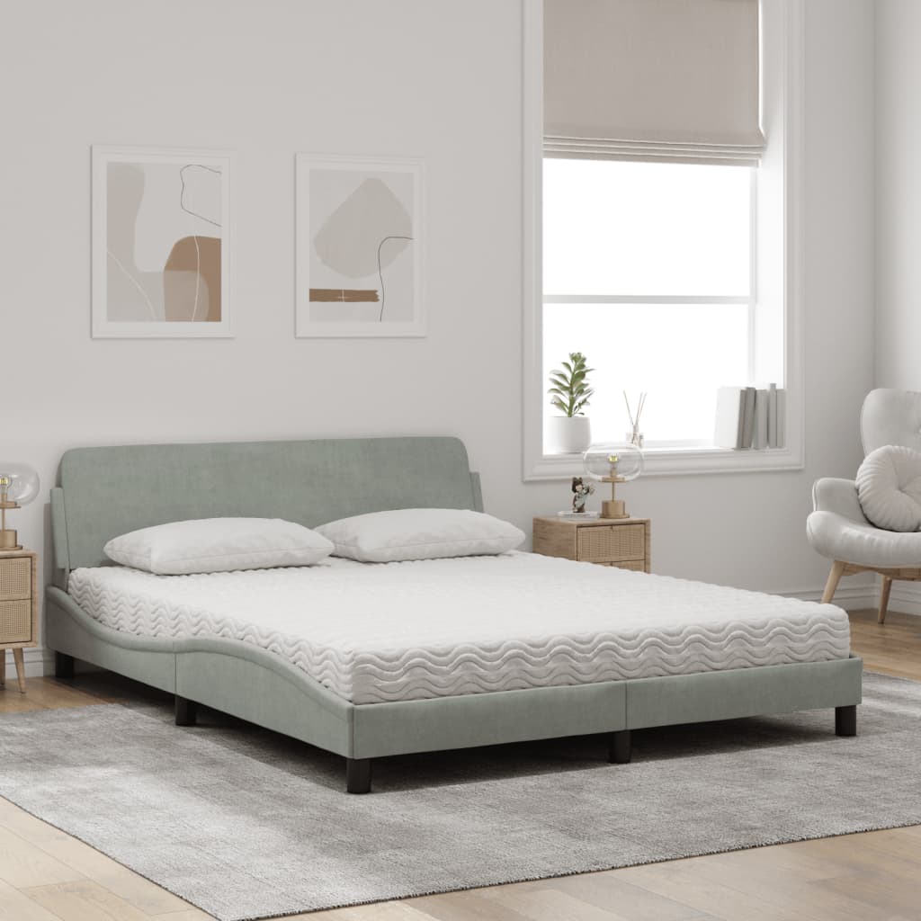 Letto con Materasso Dover Grigio Chiaro 160x200 cm in Velluto 3208431