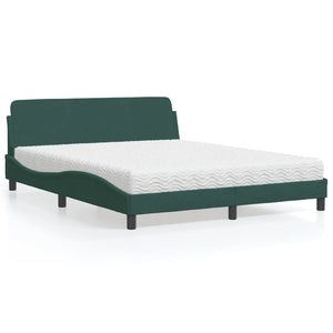Letto con Materasso Dover Verde Scuro 160x200 cm in Velluto 3208434
