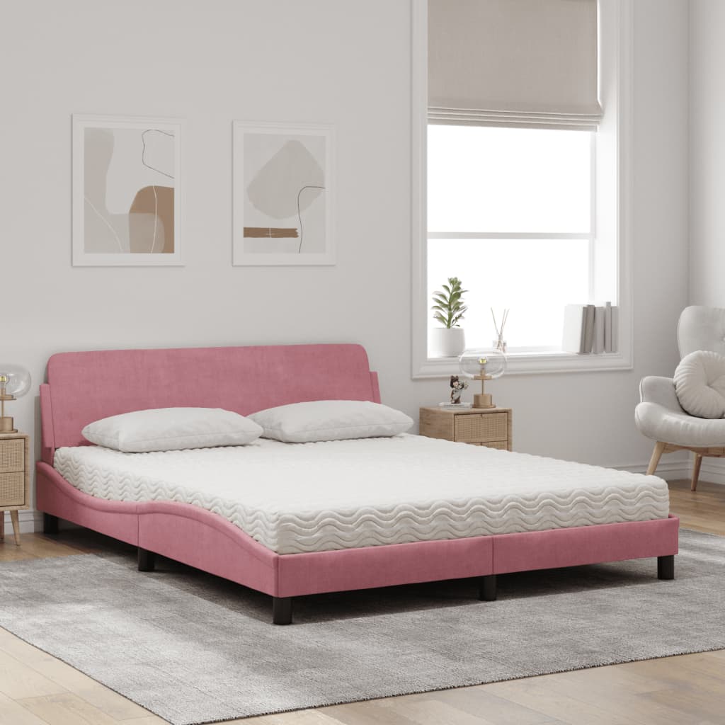 Letto con Materasso Dover Rosa 160x200 cm in Velluto 3208436