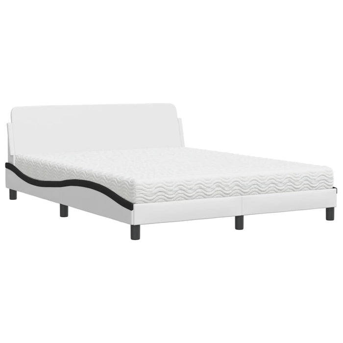 Letto con Materasso Dover Bianco e Nero 160x200cm Similpelle 3208443