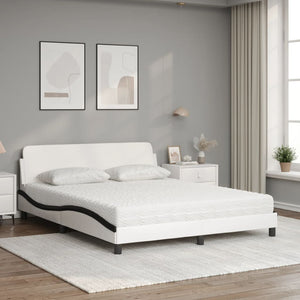 Letto con Materasso Dover Bianco e Nero 160x200cm Similpelle 3208443