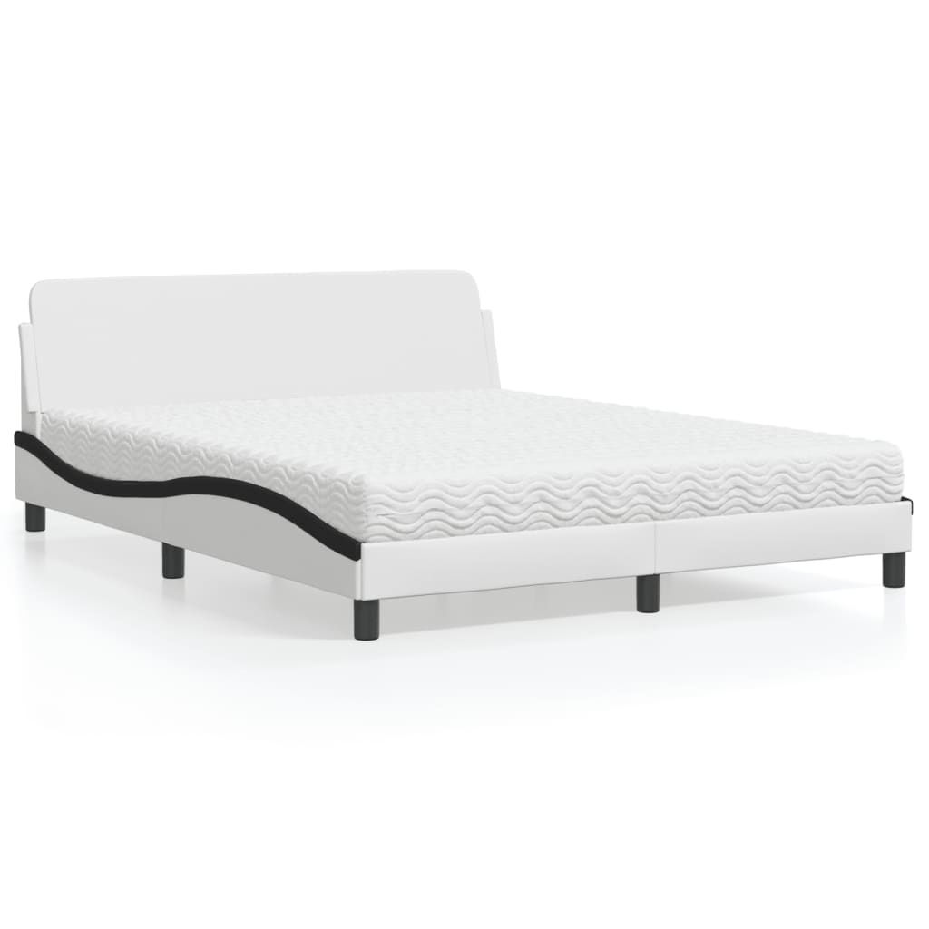 Letto con Materasso Dover Bianco e Nero 160x200cm Similpelle 3208443
