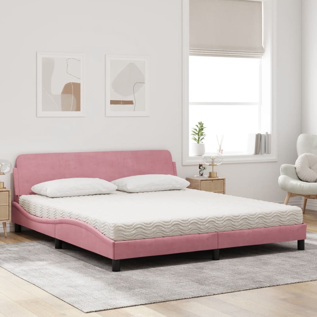 Letto con Materasso Dover Rosa 180x200 cm in Velluto 3208456