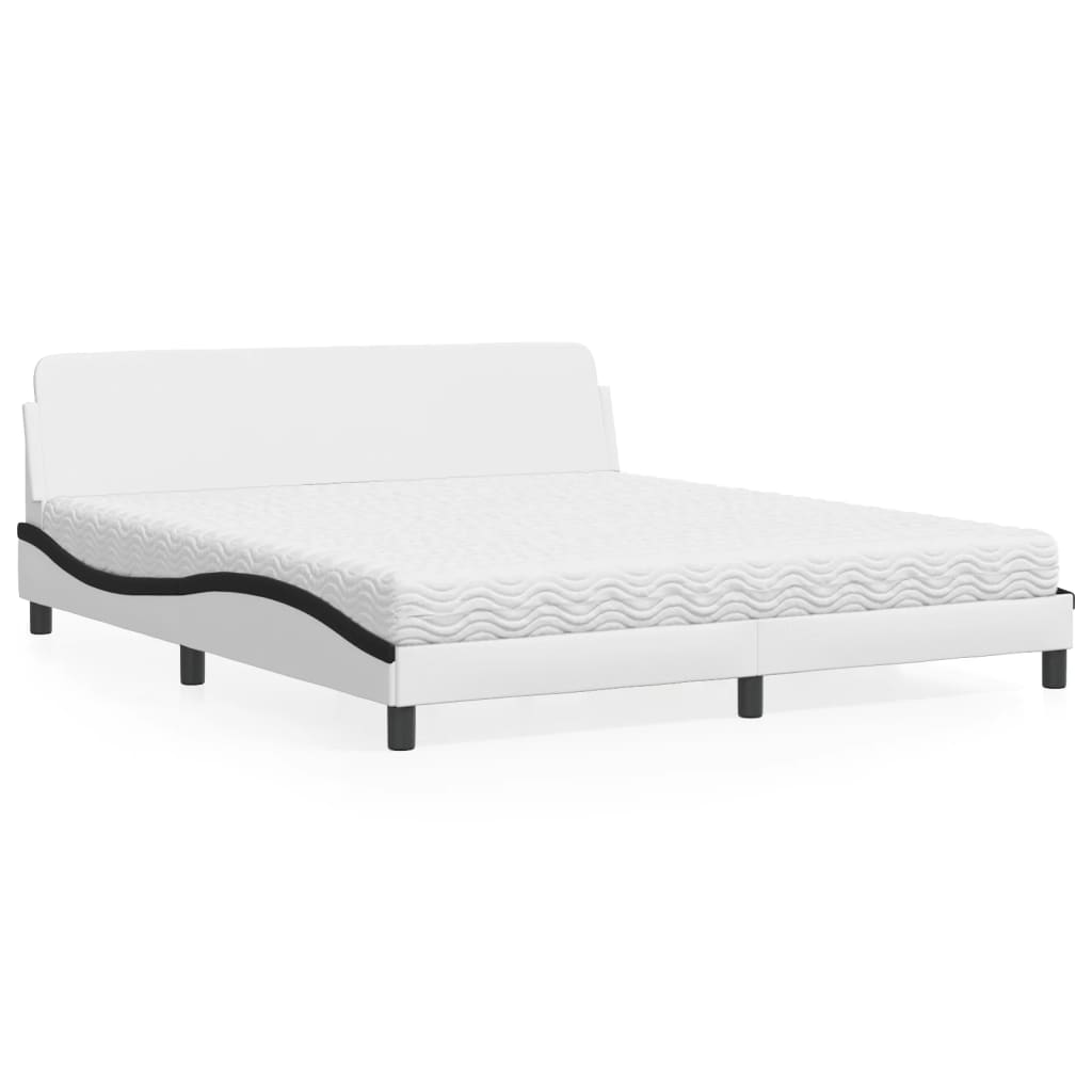 Letto con Materasso Dover Bianco e Nero 180x200cm Similpelle 3208463